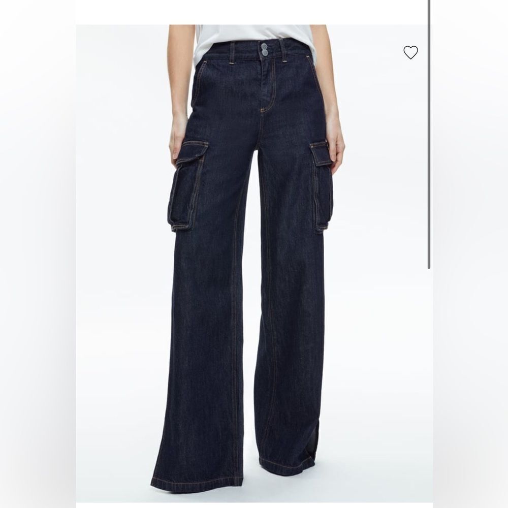 alice + olivia Kal Baggy Cargo Side Slit Dark Rinse Jean